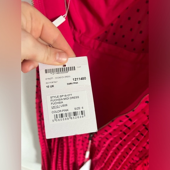 NWT SELF PORTRAIT FUCHSIA POLKA DOT MIDI DRESS size 6 - Picture 5 of 9